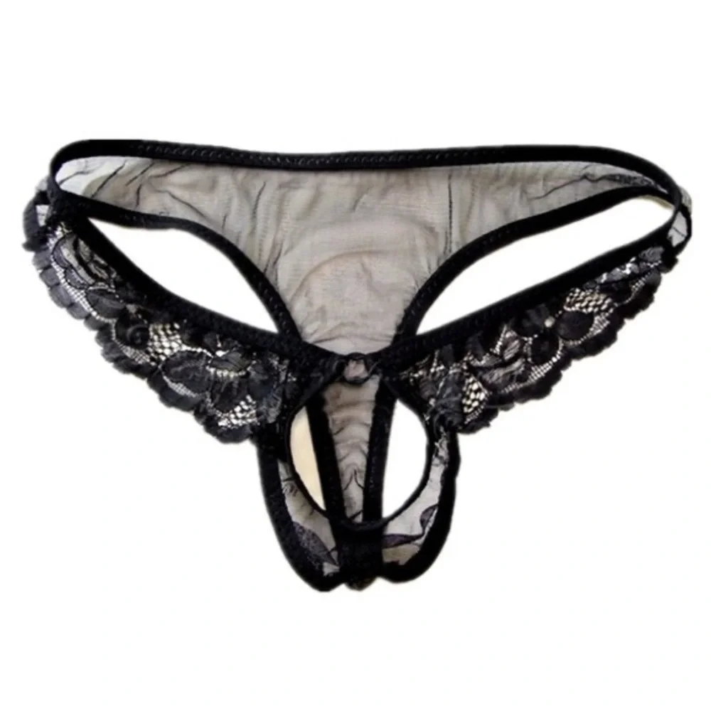 Ultra Thin Open Underwear Men Hole G String Men Transparent Lace See Through.